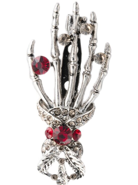 Jewelry - Pave Gothic Skeleton Hand Red Crystal Rhinestone Brooch Pin